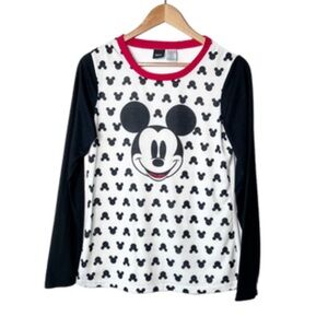 Vintage Disney Mickey Mouse Graphic Long Sleeve Baseball Black Red Retro T-Shirt